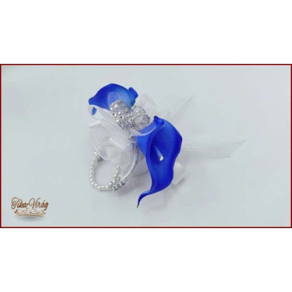 2 virágos Király-kék kálás csuklódísz gyöngysoros pánttal 