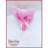 5 szálas fehér rózsa - rózsaszín rózsákkal, rózsaszín díszcsomagolásban díszített örök-csokor 