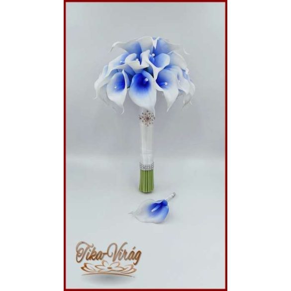 30 virágos White-Blue kálás örök-csokor + kitűzővel 