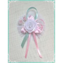 1" Bokréta, kitűző menta-rózsaszín-fehér 