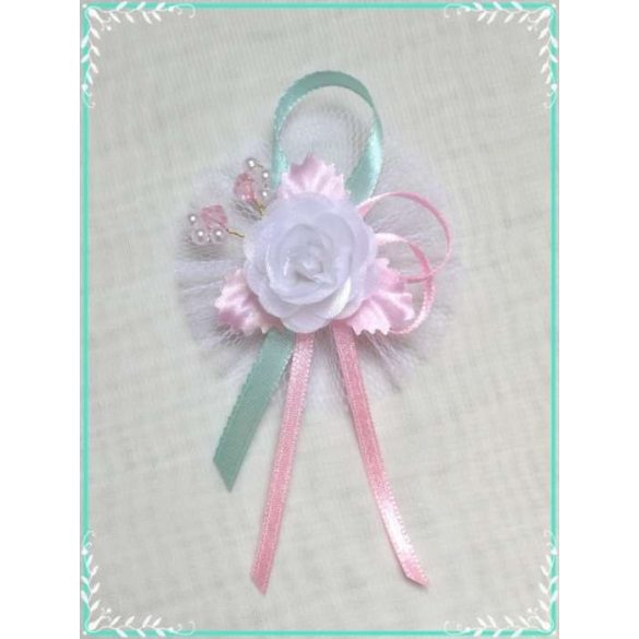 1" Bokréta, kitűző menta-rózsaszín-fehér 