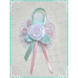 1" Bokréta, kitűző menta-rózsaszín-fehér 