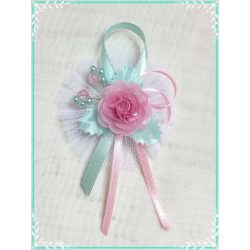 1" Bokréta, kitűző menta-rózsaszín 