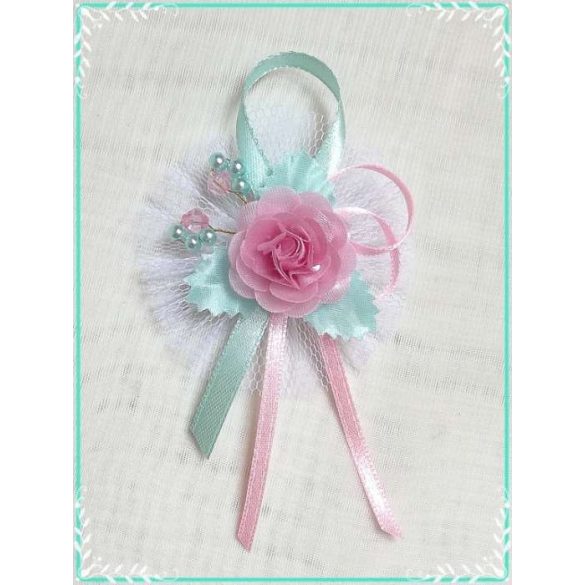 1" Bokréta, kitűző menta-rózsaszín 