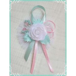 1" Bokréta, kitűző menta-rózsaszín-fehér 