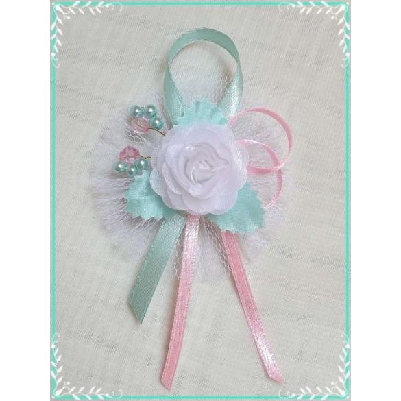 1" Bokréta, kitűző menta-rózsaszín-fehér 