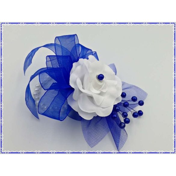 Királykék-fehér rózsás csuklódísz 