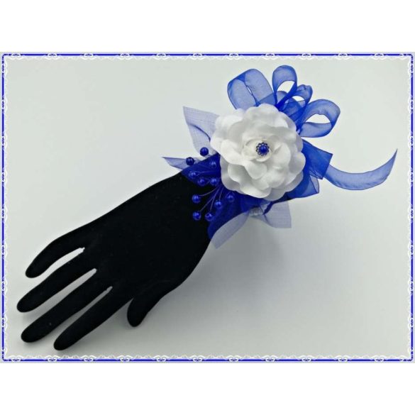 Királykék-fehér rózsás csuklódísz 