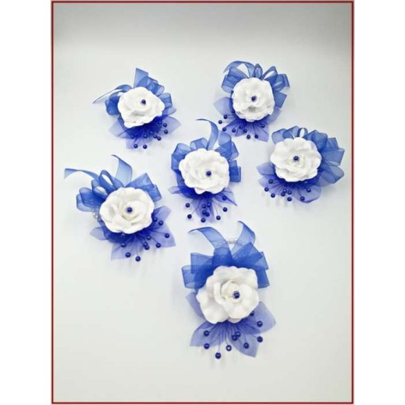 Királykék-fehér rózsás csuklódísz 