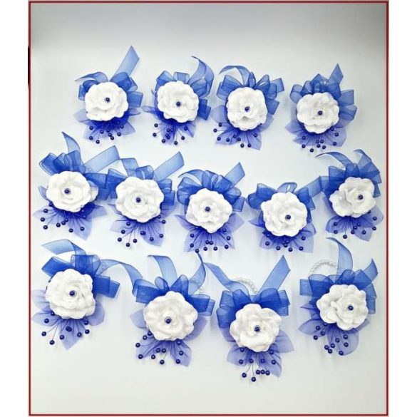 Királykék-fehér rózsás csuklódísz 