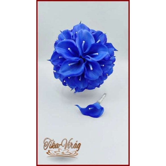 30 virágos Király-kék kálás örök-csokor + kitűzővel 