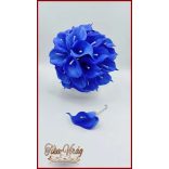 30 virágos Király-kék kálás örök-csokor + kitűzővel 