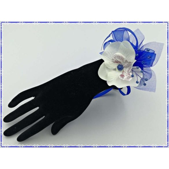 Királykék-fehér orchideás csuklódísz 