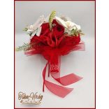 Fehér orchideák - piros rózsákkal örök-csokor + kitűzővel 