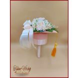 Különleges barack színű egyedi Ballagó-kalap formájú örök-csokor 