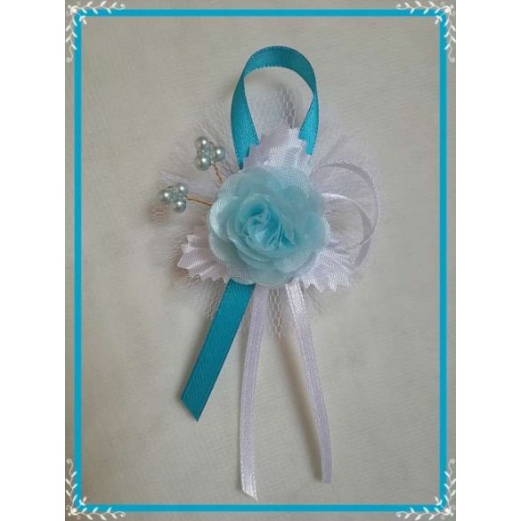 1" Bokréta, kitűző világoskék-fehér-türkiz 