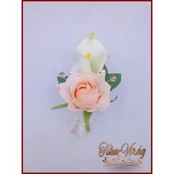   Púder-rózsaszín rózsás-fehér kálás kitűző, bokréta 