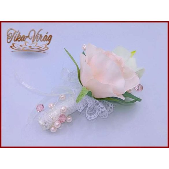 Púder-rózsaszín rózsás-fehér kálás kitűző, bokréta 