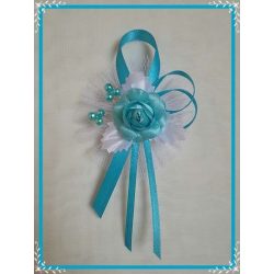 1" Bokréta, kitűző fehér-türkiz 