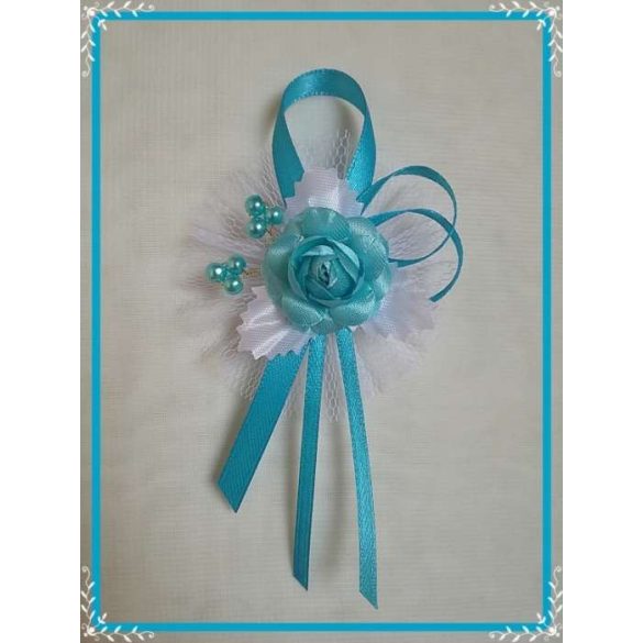 1" Bokréta, kitűző fehér-türkiz 