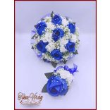 Király-kék 7 virágos örök-csokor + kitűzővel 