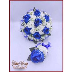 Király-kék 7 virágos örök-csokor + kitűzővel 
