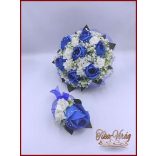 Király-kék 7 virágos örök-csokor + kitűzővel 