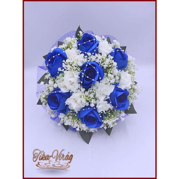 Király-kék 7 virágos örök-csokor + kitűzővel 