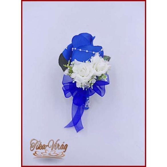 Király-kék 7 virágos örök-csokor + kitűzővel 