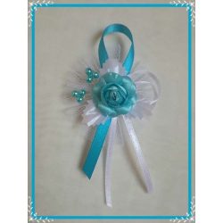 1" Bokréta, kitűző fehér-türkiz 