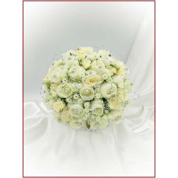 25 szálas ekrü rózsa örök-csokor ezüst díszítéssel 