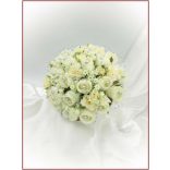 25 szálas ekrü rózsa örök-csokor ezüst díszítéssel 