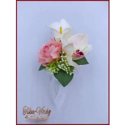   Fehér kála és rózsaszín rózsa orchideás kitűző, bokréta, 