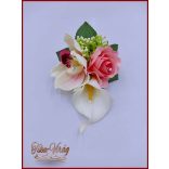 Fehér kála és rózsaszín rózsa orchideás kitűző, bokréta, 