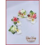 Fehér kála és rózsaszín rózsa orchideás kitűző, bokréta, 