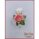 Fehér kála és rózsaszín rózsa kitűző, bokréta 