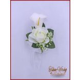 Fehér kála és rózsa kitűző, bokréta 