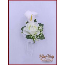 Fehér kála és rózsa kitűző, bokréta 
