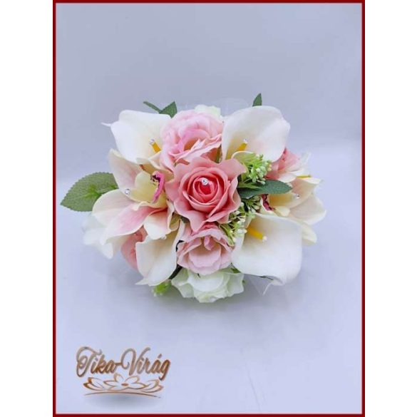 Koszorúslány vagy dobó örök-csokor kála, rózsa, orchidea, liziantusz kövekkel díszített 
