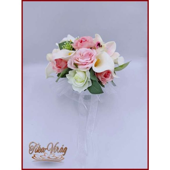 Koszorúslány vagy dobó örök-csokor kála, rózsa, orchidea, liziantusz kövekkel díszített 