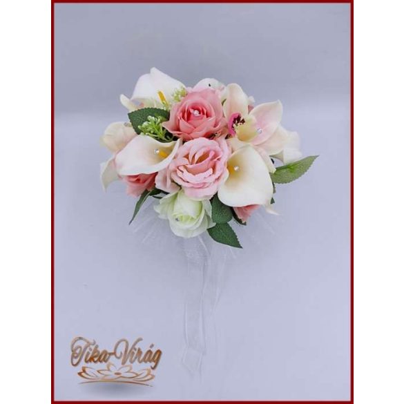 Koszorúslány vagy dobó örök-csokor kála, rózsa, orchidea, liziantusz kövekkel díszített 