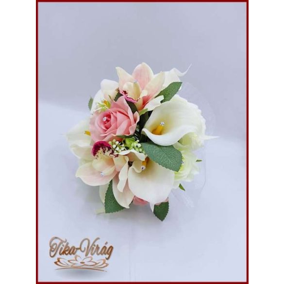 Koszorúslány vagy dobó örök-csokor kála, rózsa, orchidea, liziantusz kövekkel díszített 