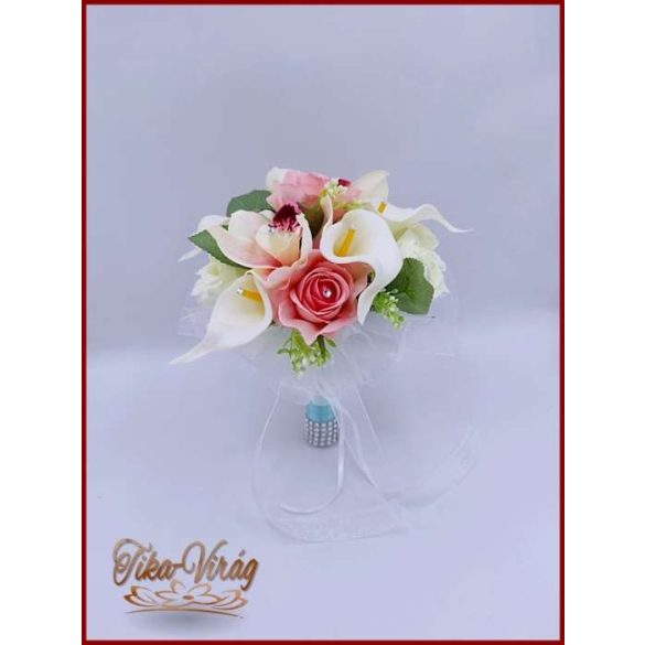 Koszorúslány vagy dobó örök-csokor kála, rózsa, orchidea, liziantusz kövekkel díszített 