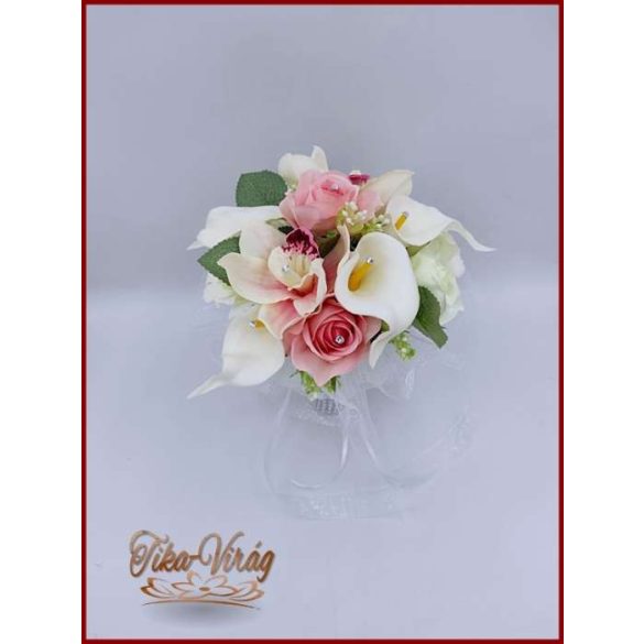 Koszorúslány vagy dobó örök-csokor kála, rózsa, orchidea, liziantusz kövekkel díszített 