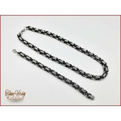 EZÜST-FEKETE SZÍNŰ NEMESACÉL Nyaklánc+Karkötő szett 