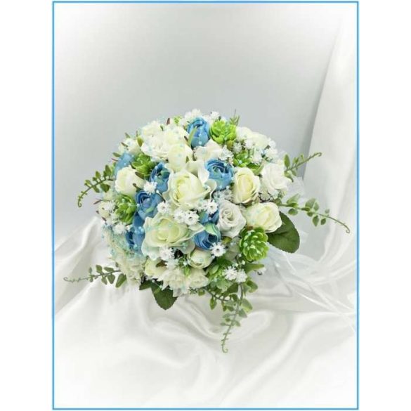 Fehér rózsás-kék boglárkás örök-csokor 