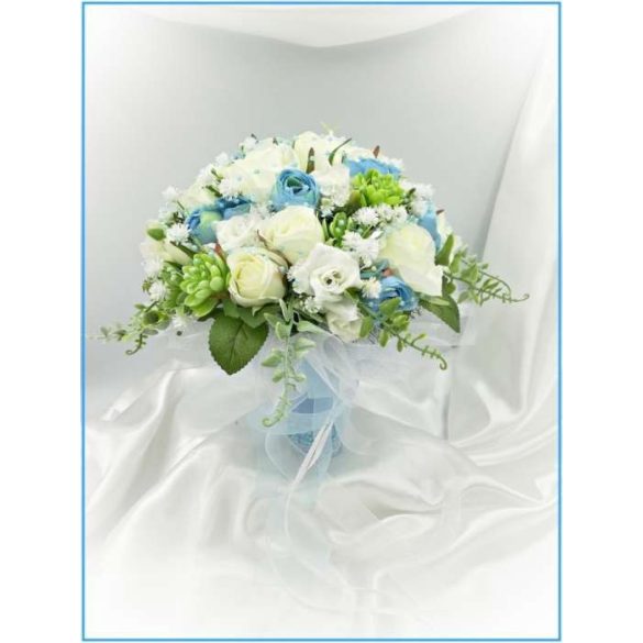 Fehér rózsás-kék boglárkás örök-csokor 