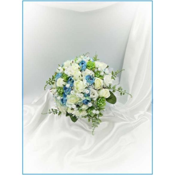Fehér rózsás-kék boglárkás örök-csokor 