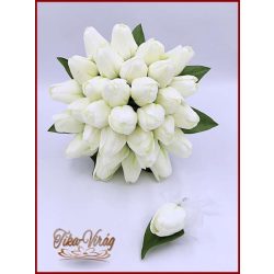 29 szálas Fehér tulipán örök-csokor+ kitűzővel 