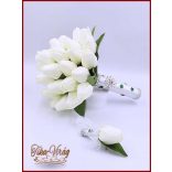 29 szálas Fehér tulipán örök-csokor+ kitűzővel 